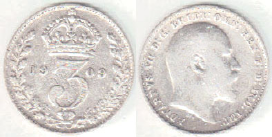 1909 Great Britain silver Threepence A003806